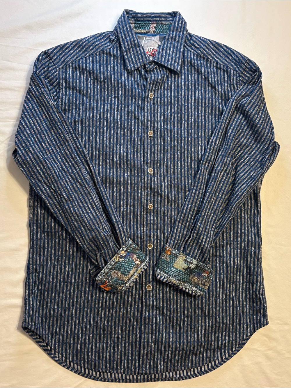 Robert Graham Ellis Renaissance Scene Flip Cuff Striped Shirt- Grim Reaper